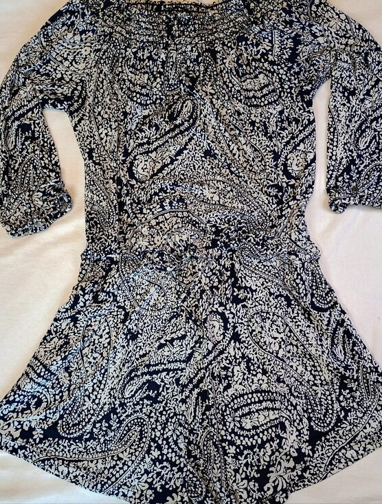Veronica M Pants - Romper Small Black and White Paisley On or Off Shoulder Veronica H.
